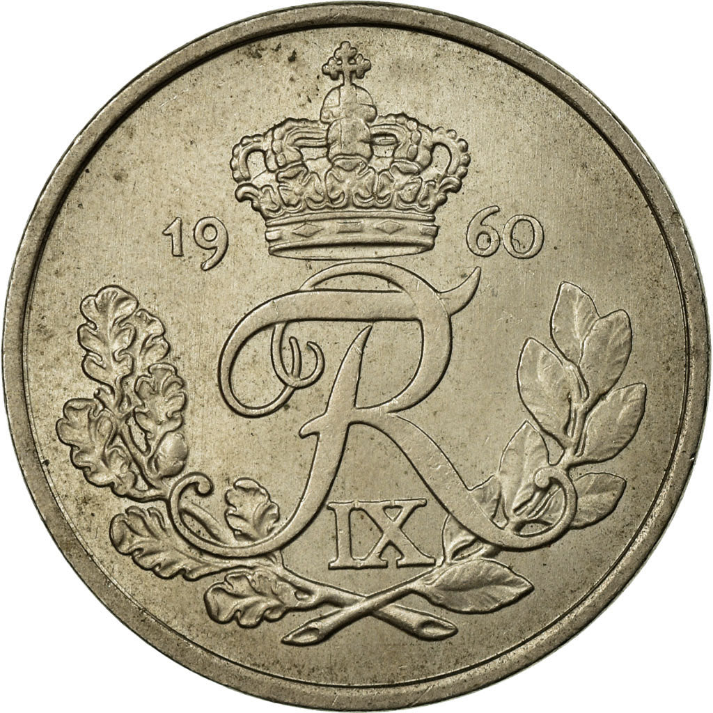 Moneta, Danimarca, Frederik IX, 25 Öre, 1960, Copenhagen, BB, Rame-nichel