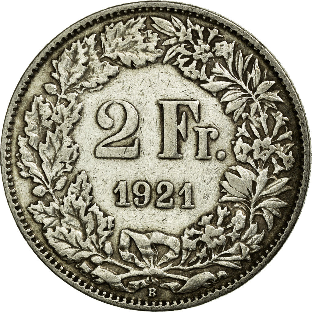 Coin, Switzerland, 2 Francs, 1921, Bern, VF(30-35), Silver, KM:21