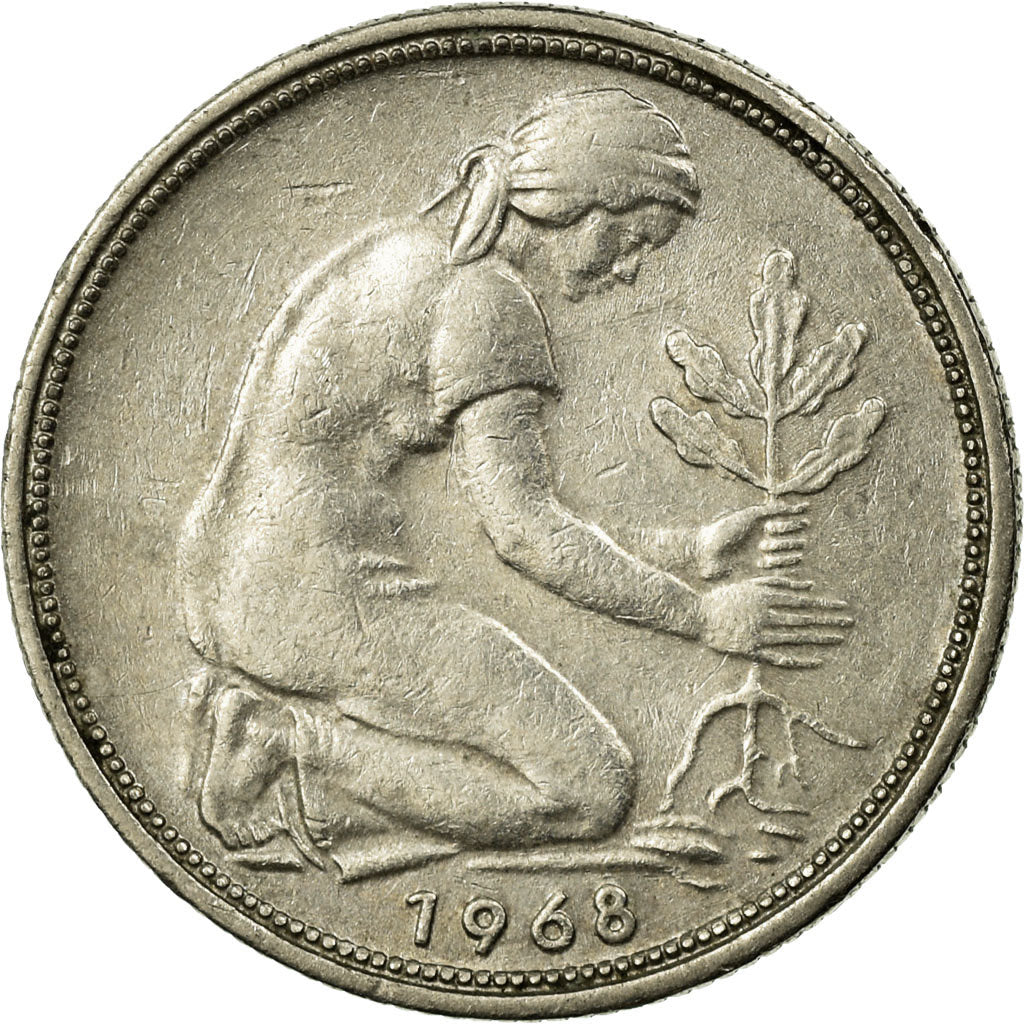 Coin, GERMANY - FEDERAL REPUBLIC, 50 Pfennig, 1968, Karlsruhe, EF(40-45)