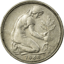 Coin, GERMANY - FEDERAL REPUBLIC, 50 Pfennig, 1968, Karlsruhe, EF(40-45)