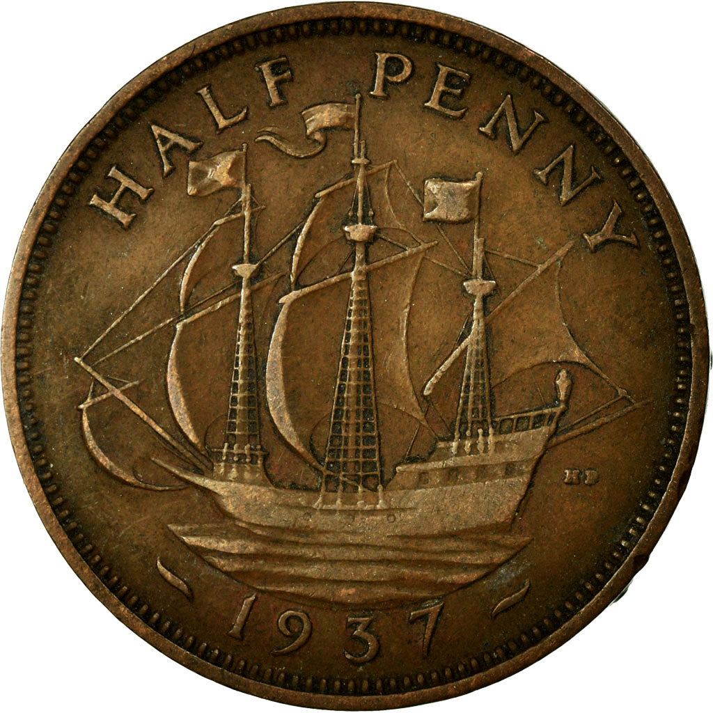 Moneta, Wielka Brytania, George VI, 1/2 Penny, 1937, EF(40-45), Bronze, KM:844