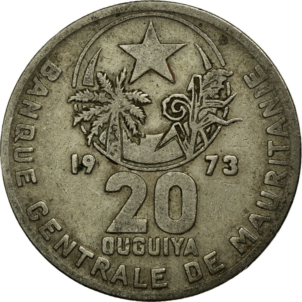 Coin, Mauritania, 20 Ouguiya, 1973, VF(30-35), Copper-nickel, KM:5