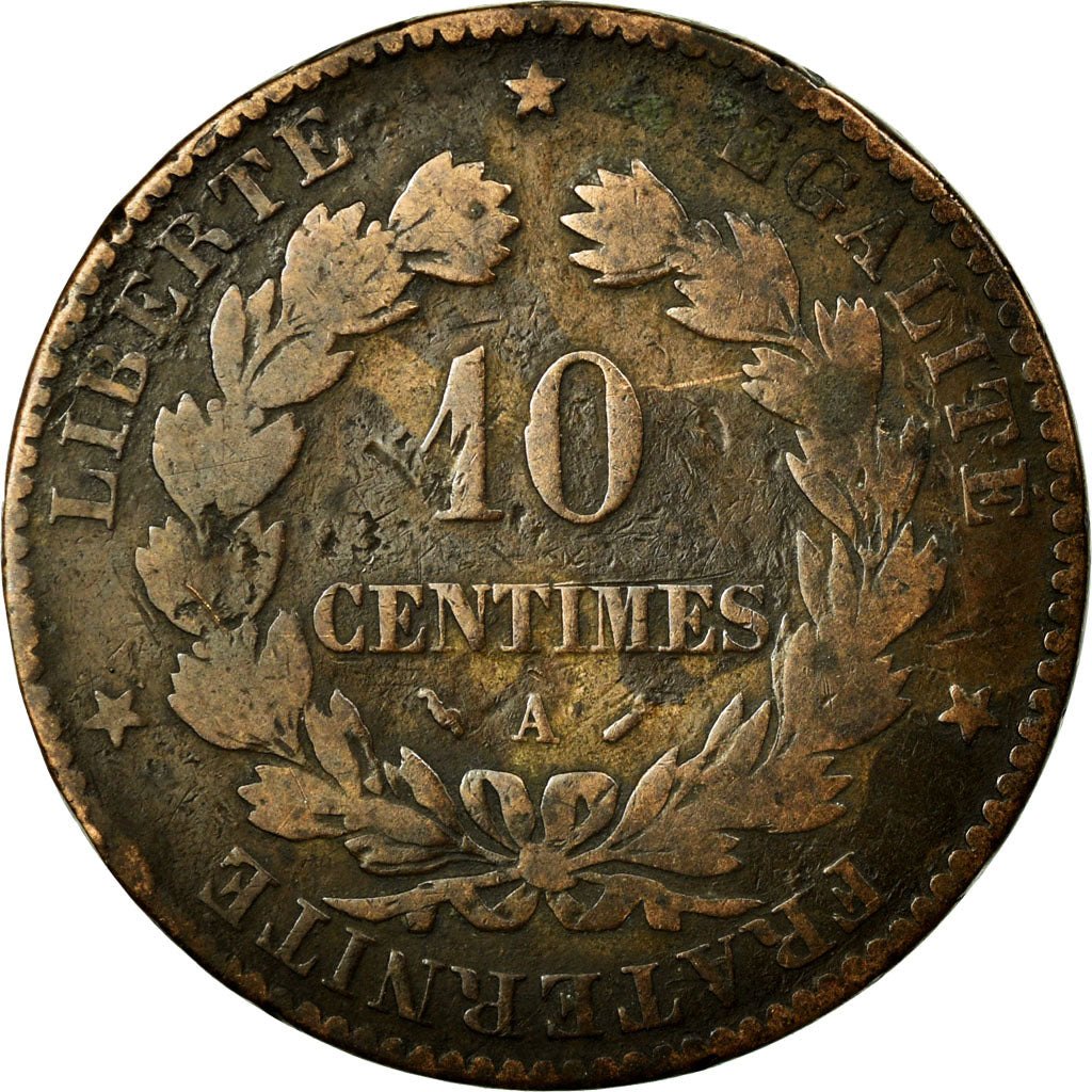 Moneta, Francia, Cérès, 10 Centimes, 1880, Paris, MB, Bronzo, KM:815.1