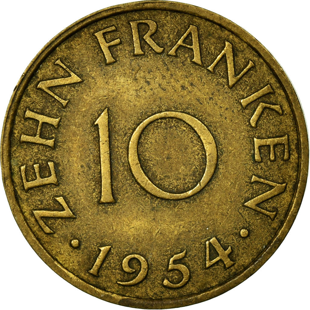Coin, SAARLAND, 10 Franken, 1954, Paris, EF(40-45), Aluminum-Bronze, KM:1