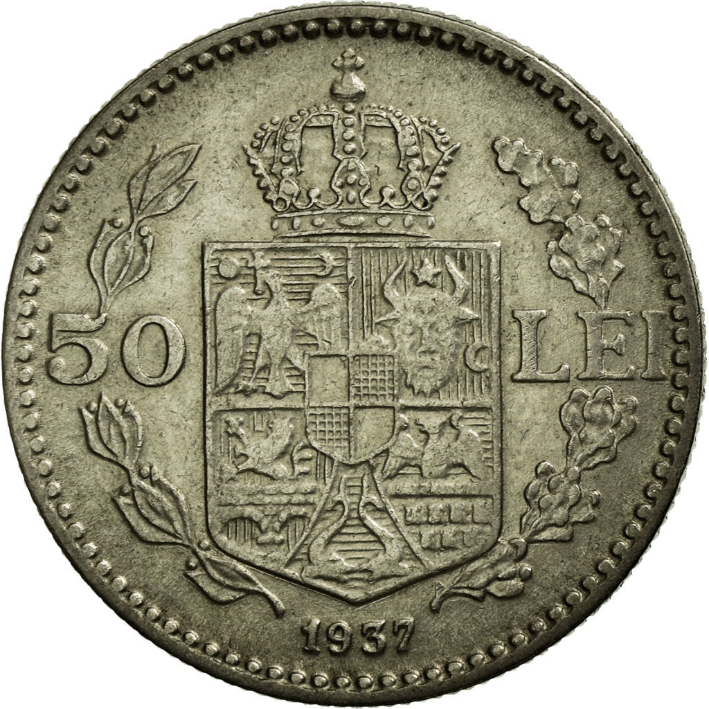 Coin, Romania, Carol II, 50 Lei, 1937, EF(40-45), Nickel, KM:55