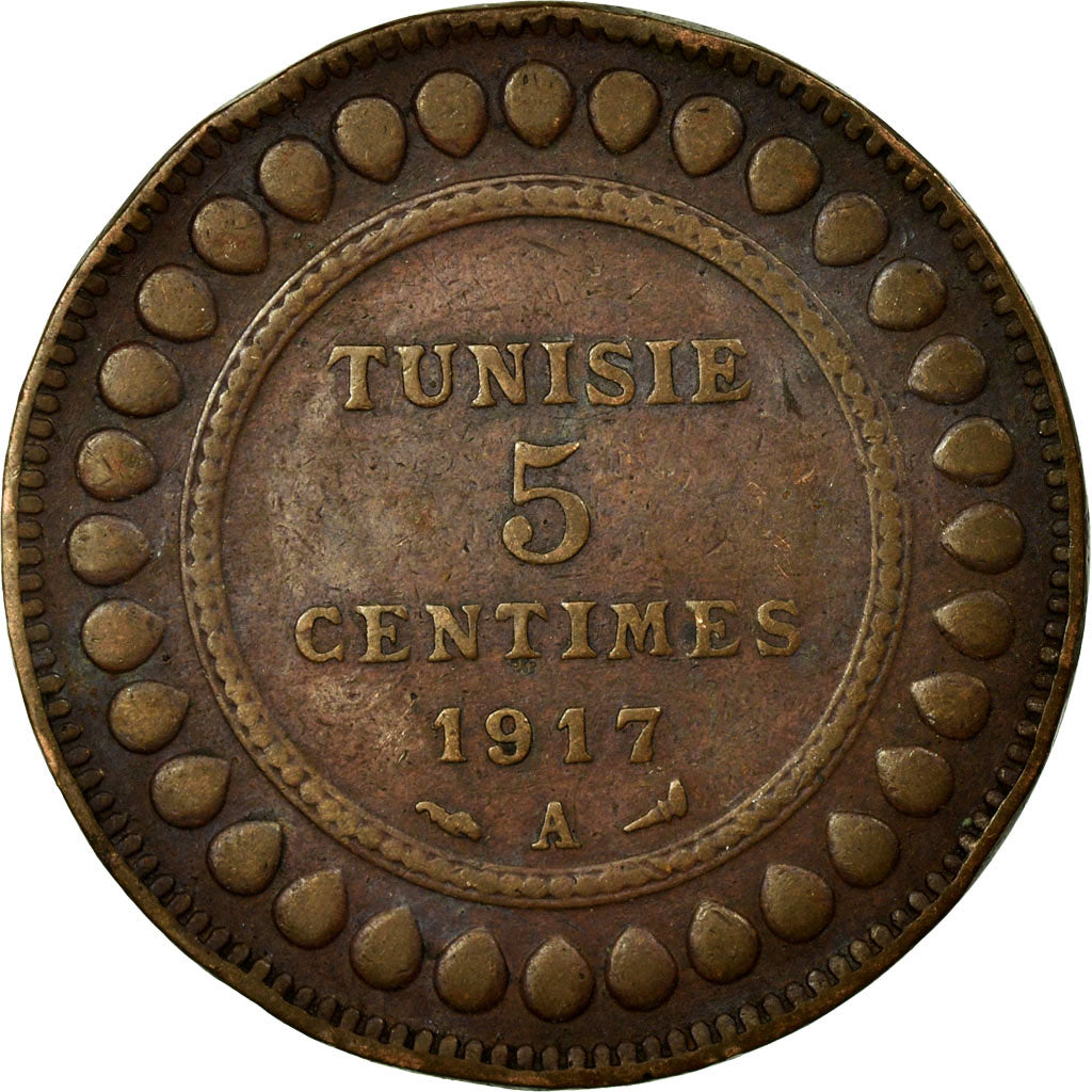 Coin, Tunisia, Muhammad al-Nasir Bey, 5 Centimes, 1917, Paris, VF(30-35)