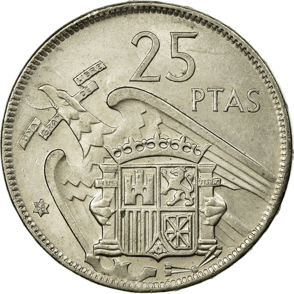 Coin, Spain, Caudillo and regent, 25 Pesetas, 1958, AU(55-58), Copper-nickel