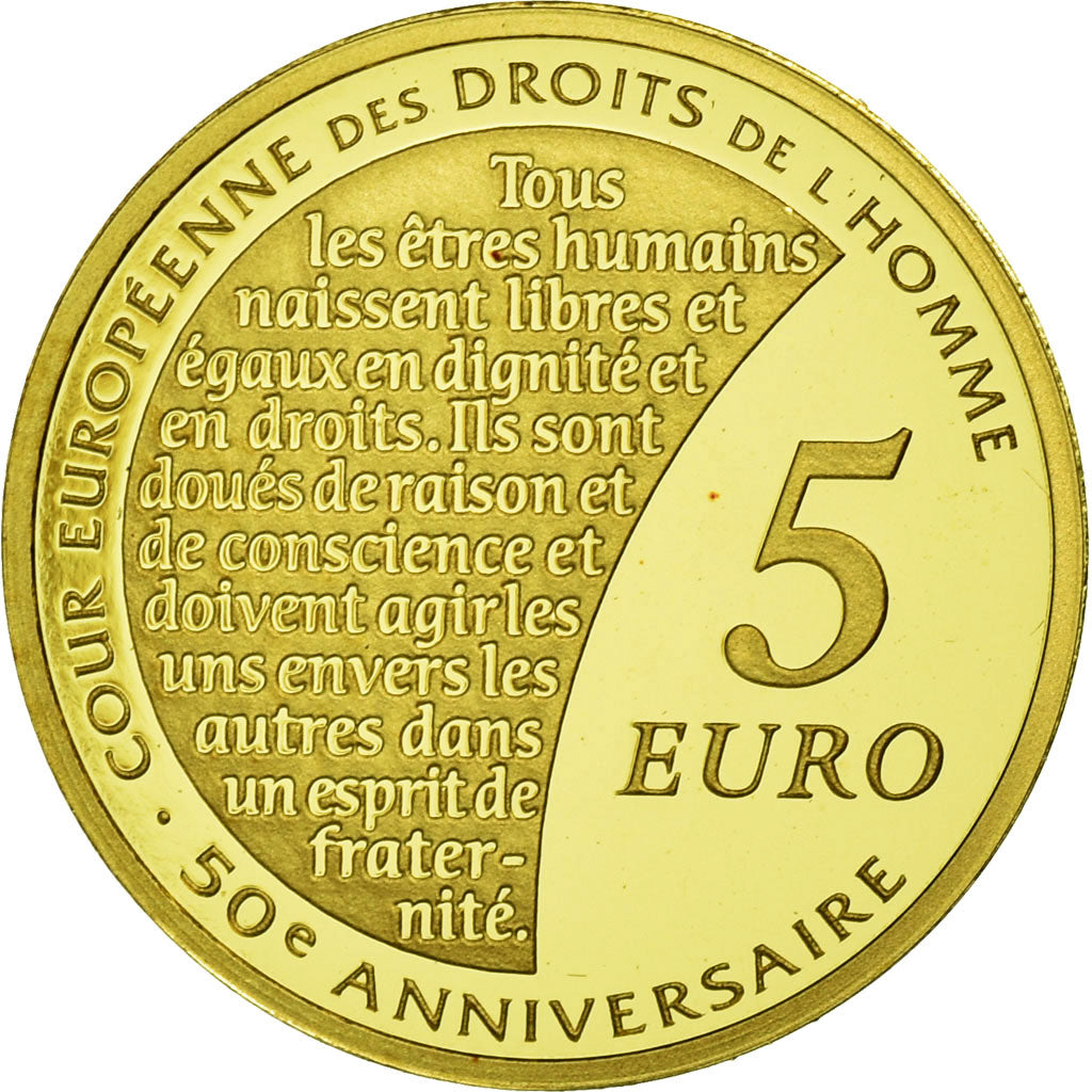 France, 5 Euro, 2009, MS(65-70), Gold, KM:1586