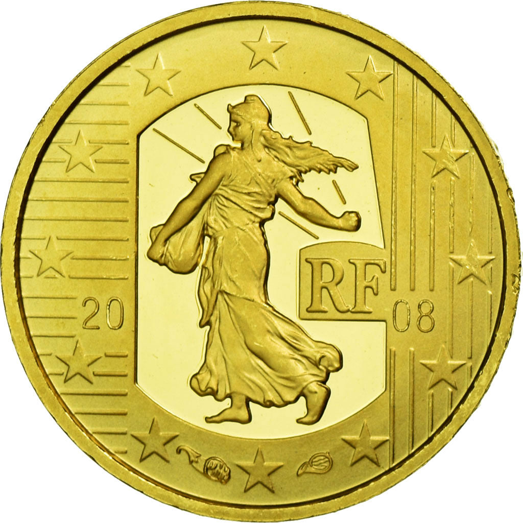 France, 5 Euro, 2008, MS(65-70), Gold, KM:1538