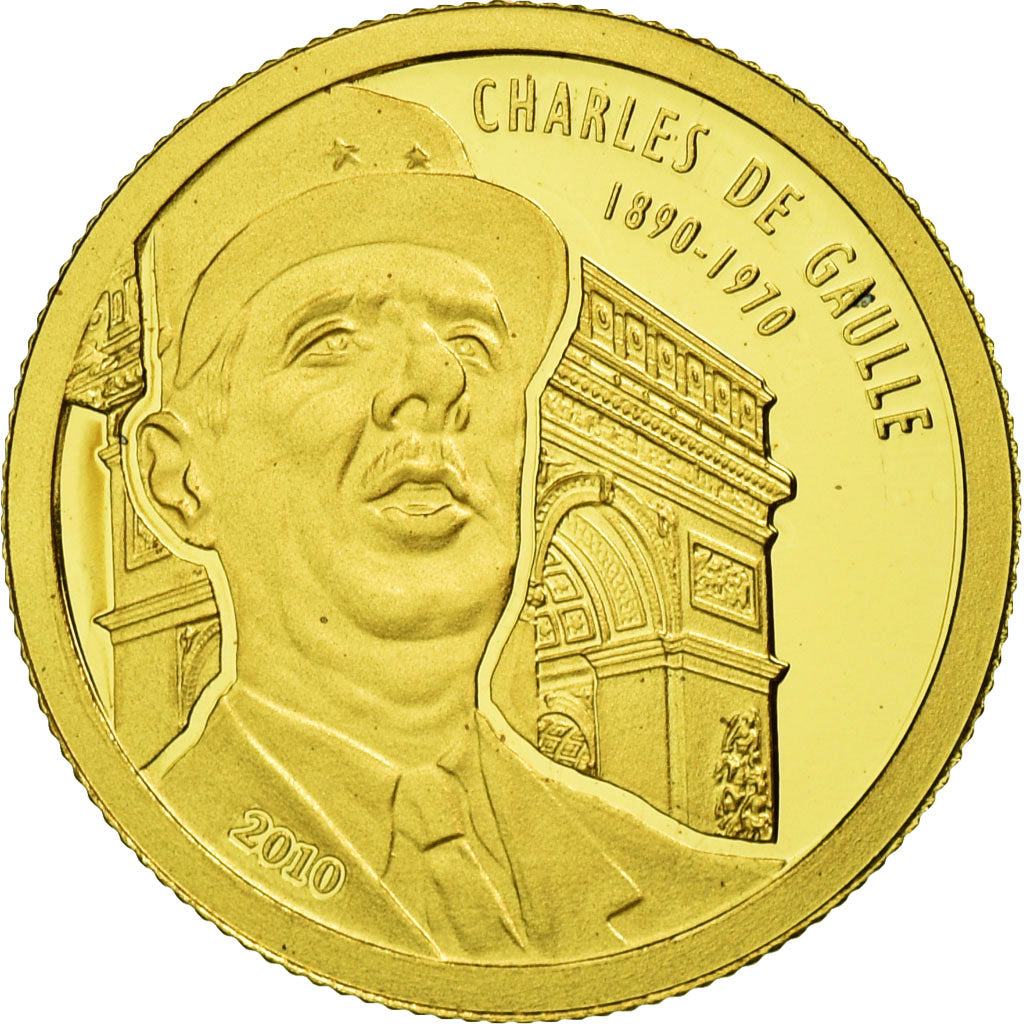 Benin, 1500 Francs CFA, Charles de Gaulle, 2010, MS(65-70), Gold