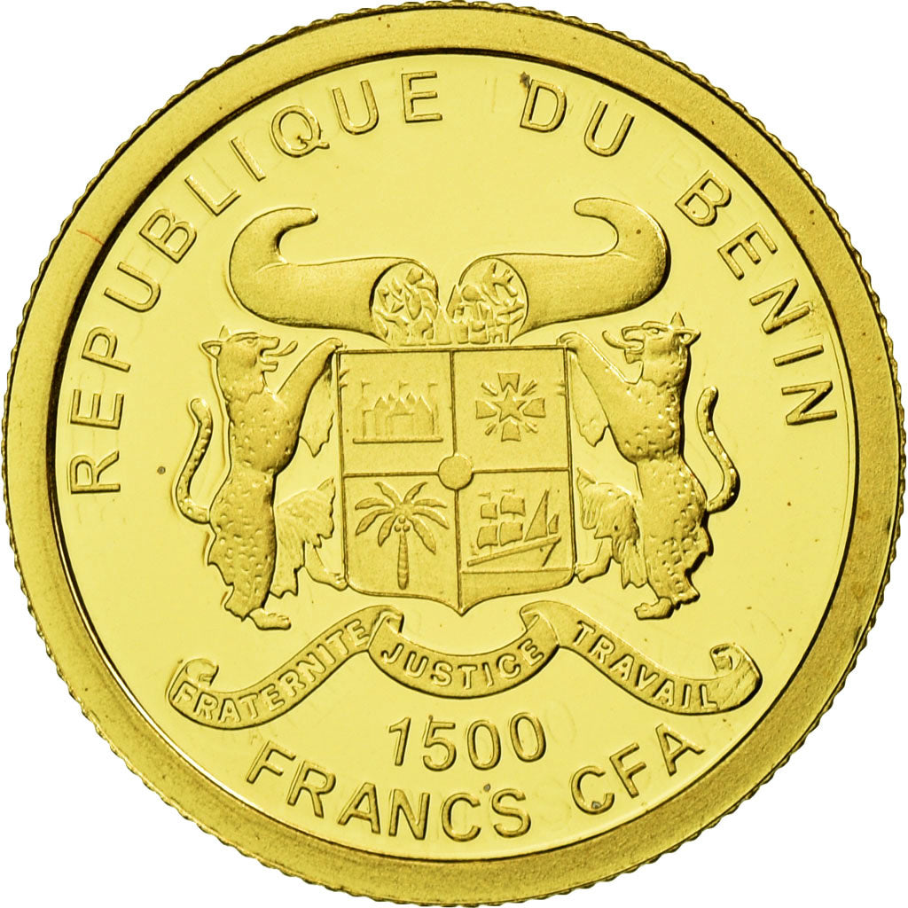 Benin, 1500 Francs CFA, Charles de Gaulle, 2010, MS(65-70), Gold