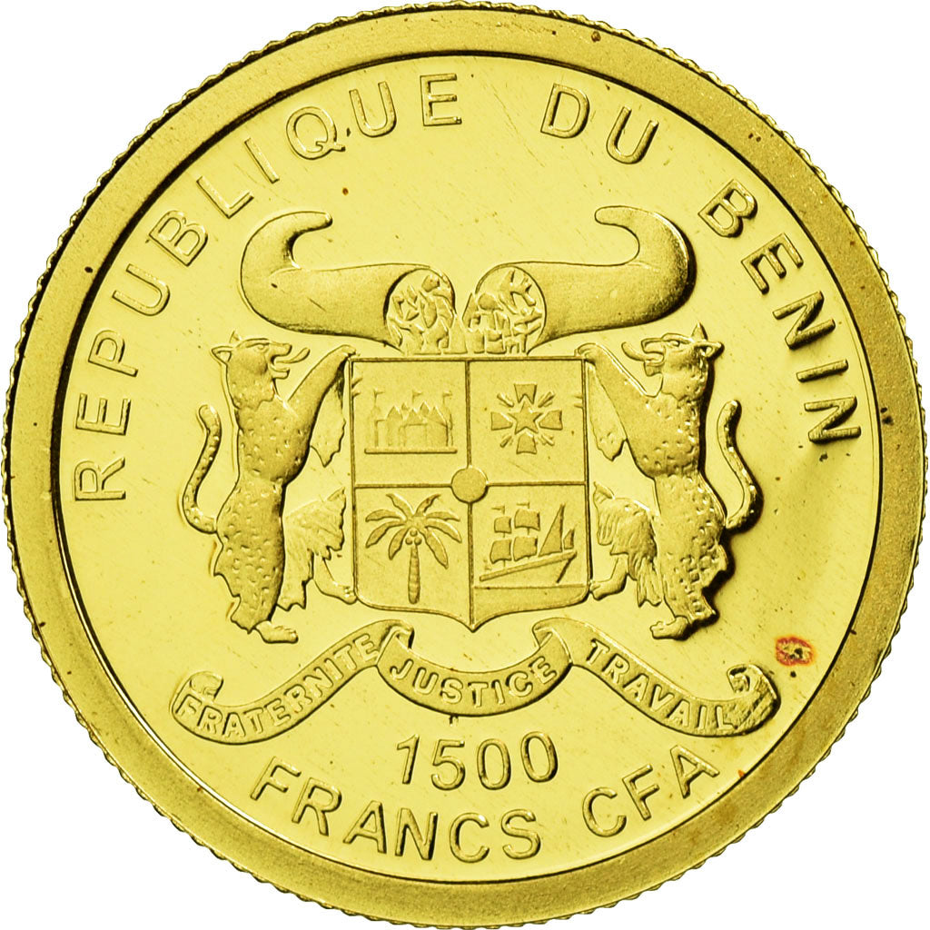 Benin, 1500 Francs CFA, Charles de Gaulle, 2010, MS(65-70), Gold