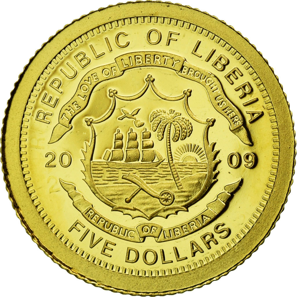 Liberia, 5 Dollars, 2009, KM #New, MS(65-70), Gold, 0.50