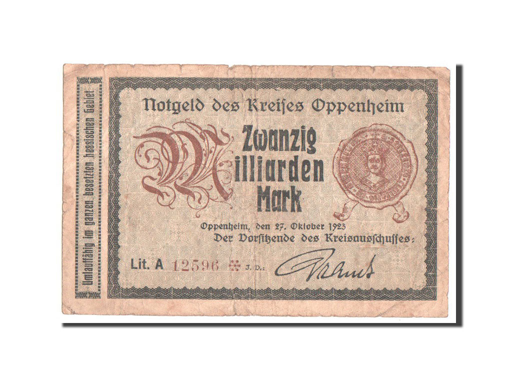 Germany, Rheinland, 20 Milliards Mark, 1923, F(12-15)