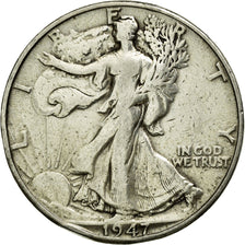 Coin, United States, Walking Liberty Half Dollar, Half Dollar, 1947, U.S. Mint