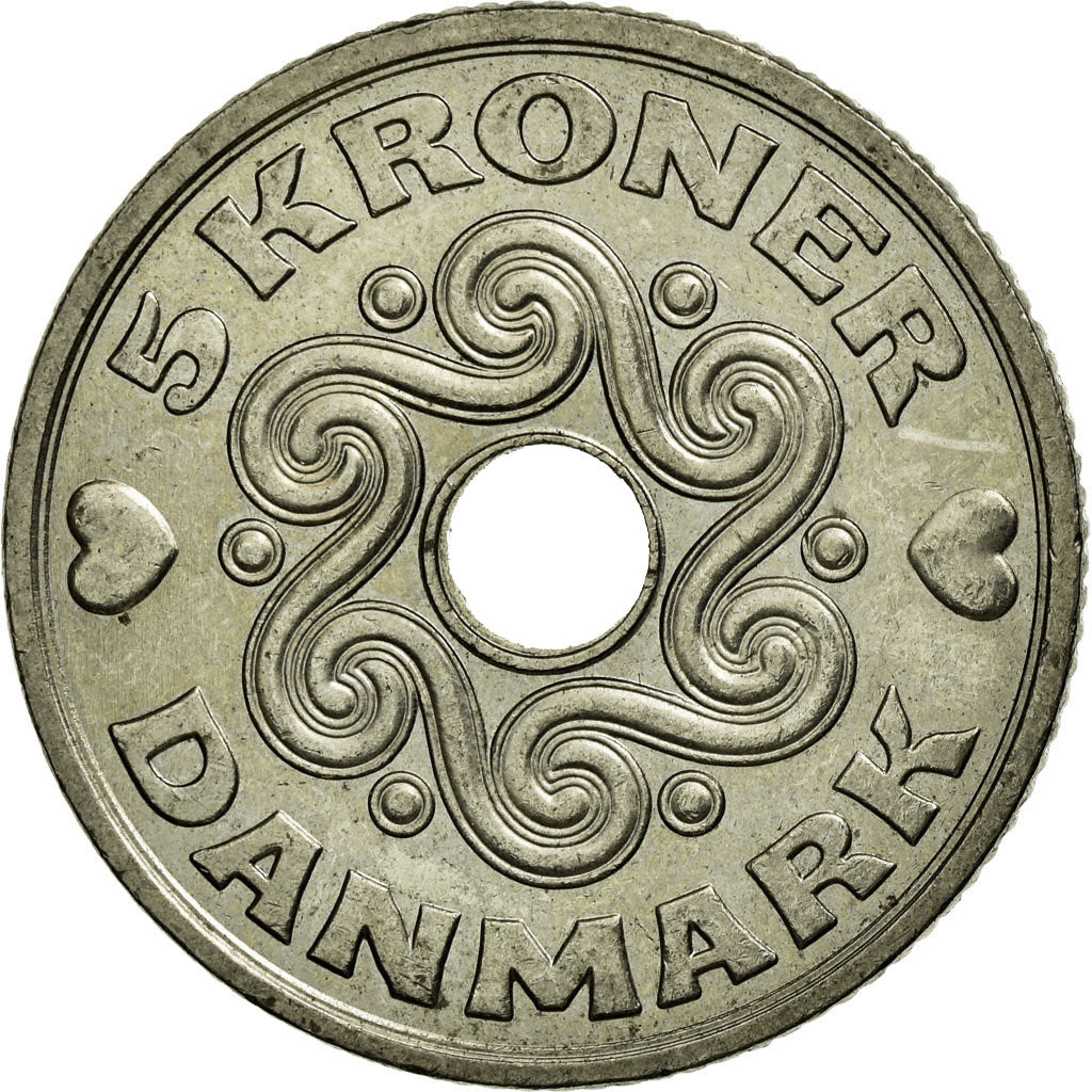 Moneta, Dania, Margrethe II, 5 Kroner, 1998, Copenhagen, AU(55-58)
