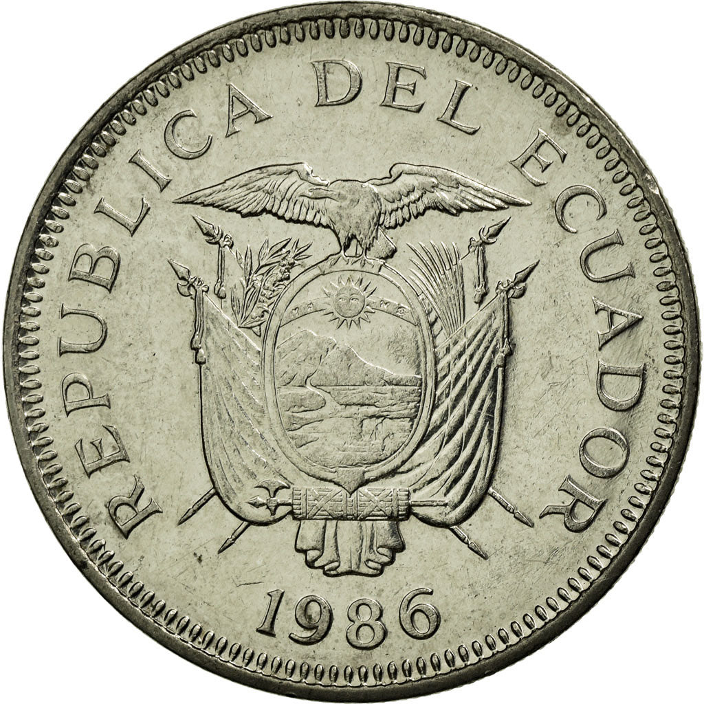 Moneda, Ecuador, Sucre, Un, 1986, MBC, Níquel recubierto de acero, KM:85.2