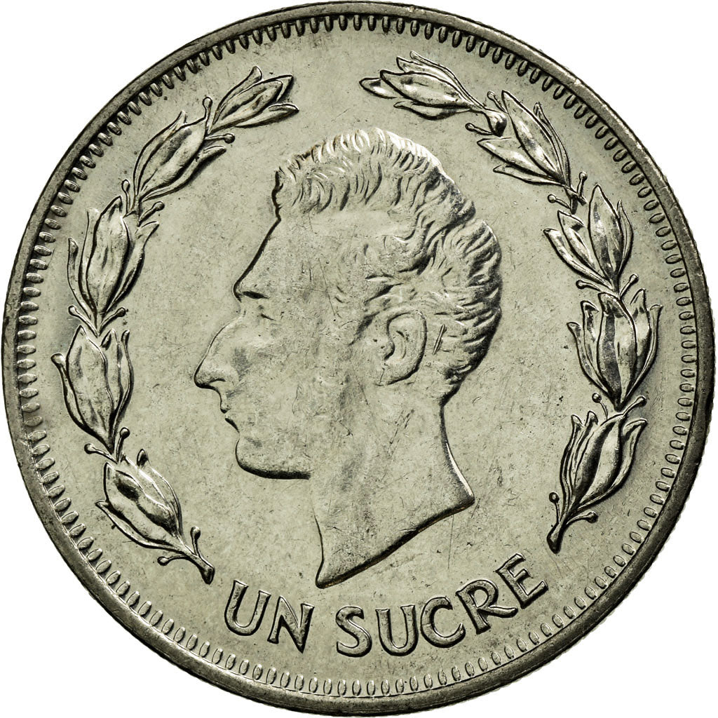 Moneda, Ecuador, Sucre, Un, 1986, MBC, Níquel recubierto de acero, KM:85.2