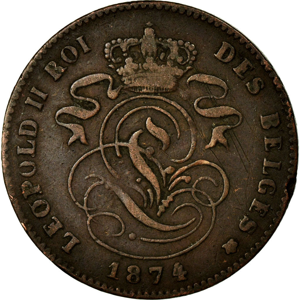 Coin, Belgium, Leopold II, 2 Centimes, 1874, VF(30-35), Copper, KM:35.1