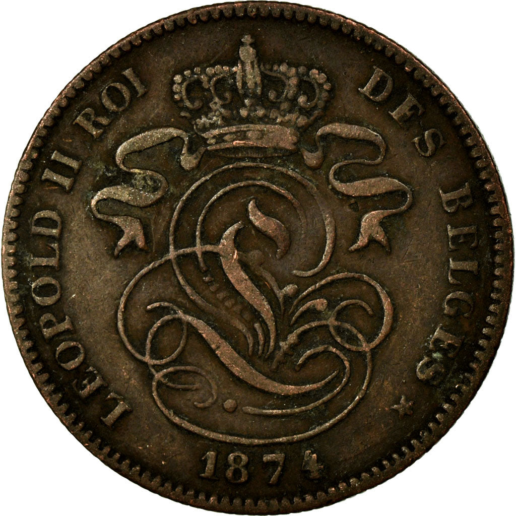 Coin, Belgium, Leopold II, 2 Centimes, 1874, VF(30-35), Copper, KM:35.1