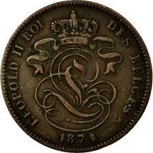 Coin, Belgium, Leopold II, 2 Centimes, 1874, VF(30-35), Copper, KM:35.1