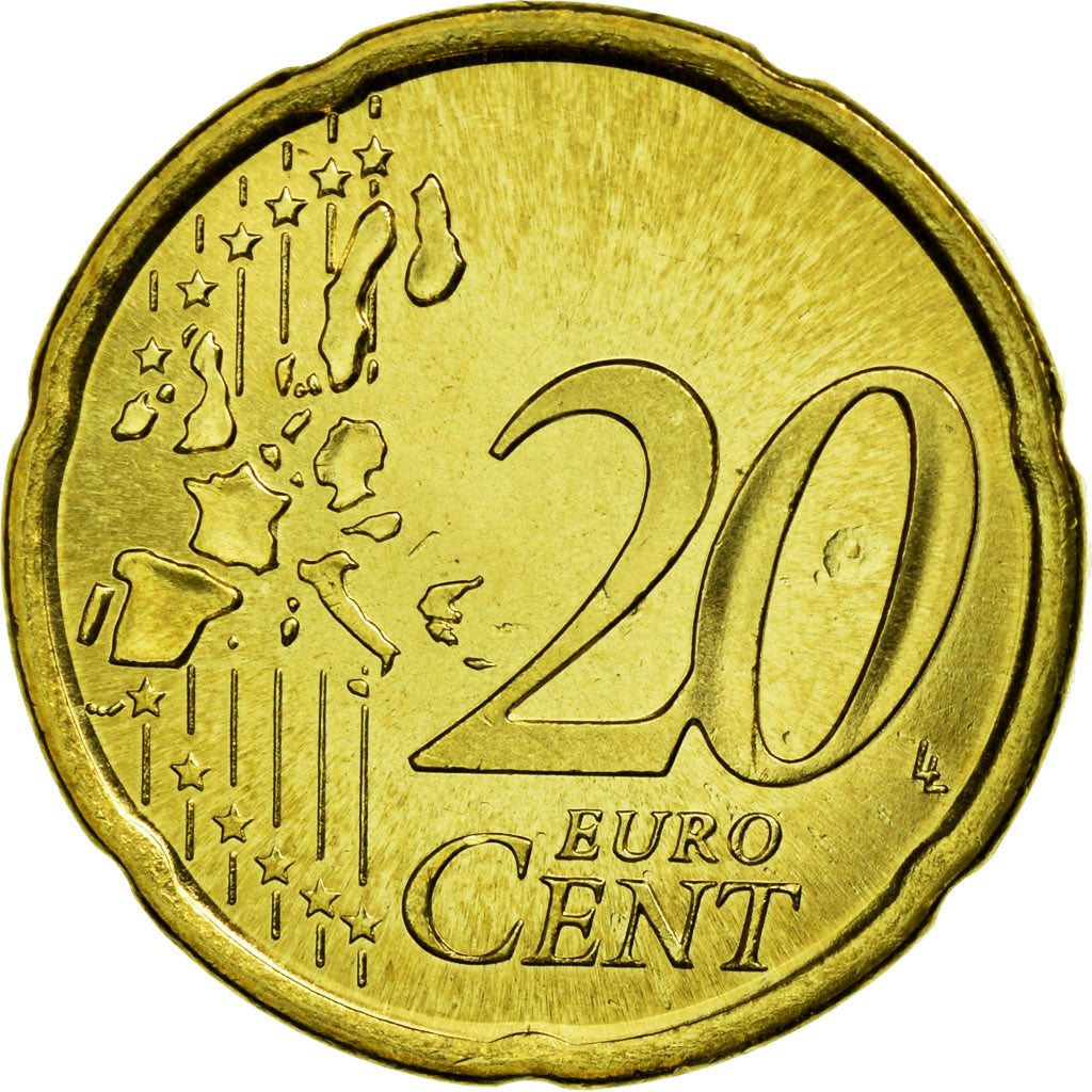 Spain, 20 Euro Cent, 2001, MS(63), Brass, KM:1044