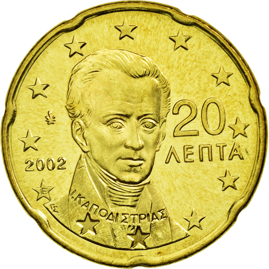 Grèce, 20 Euro Cent, 2002, SPL, Laiton, KM:185