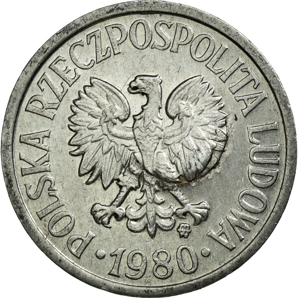 Moneda, Polonia, 10 Groszy, 1980, Warsaw, MBC, Aluminio, KM:AA47