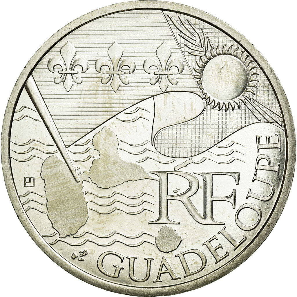 France, 10 Euro, Guadeloupe, 2010, MS(63), Silver, KM:1655