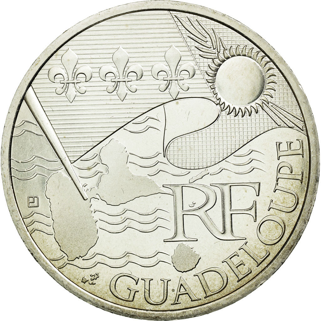 France, 10 Euro, Guadeloupe, 2010, MS(63), Silver, KM:1655