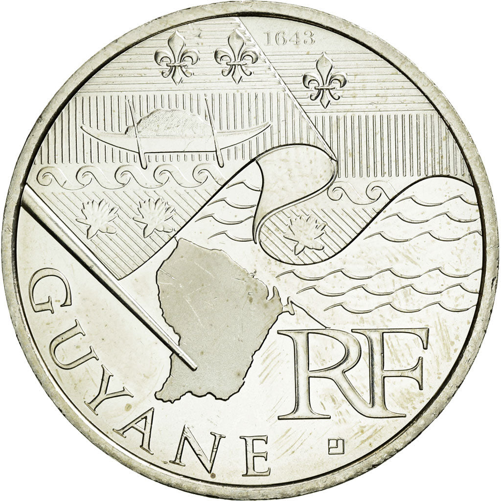 France, 10 Euro, Guyane, 2010, MS(63), Silver, KM:1654