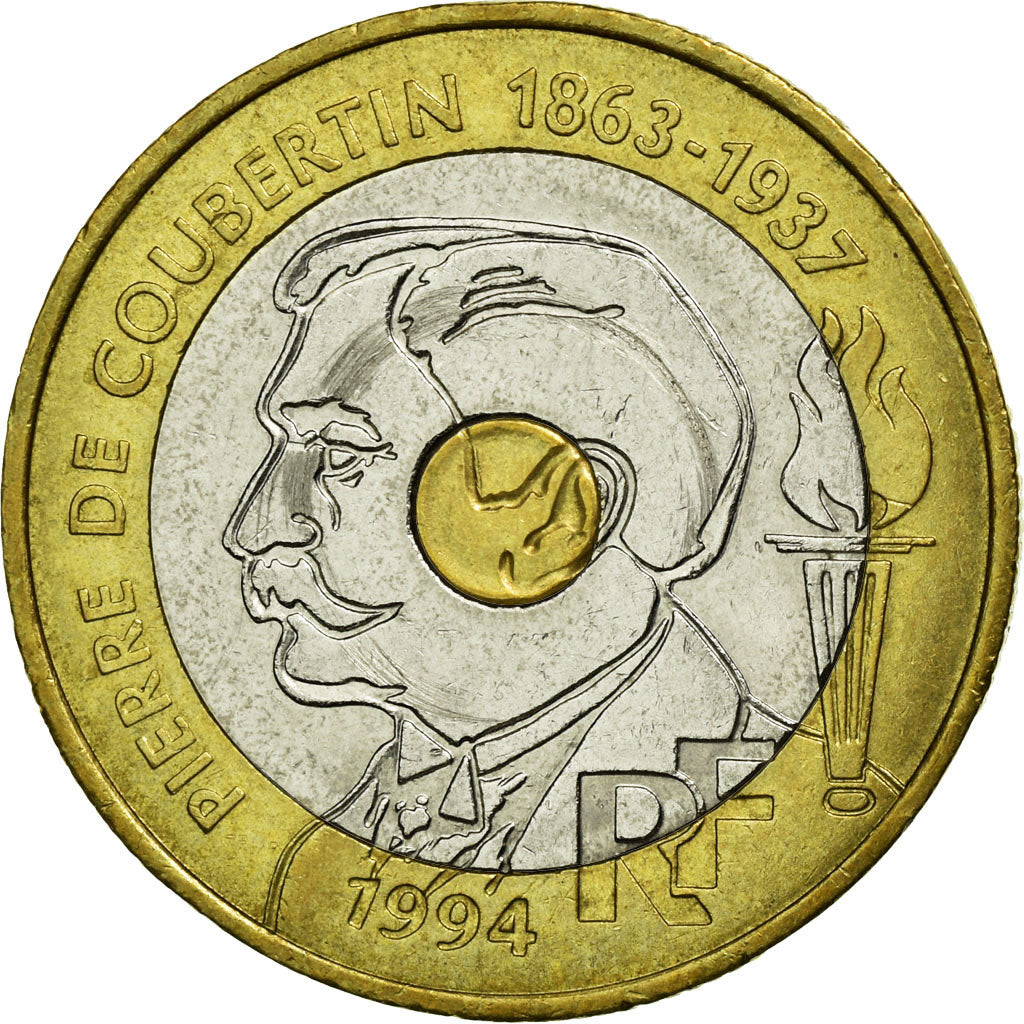 Coin, France, Pierre de Coubertin, 20 Francs, 1994, Paris, AU(55-58)
