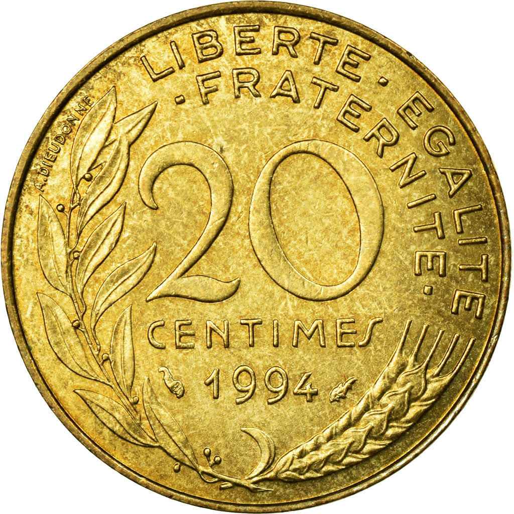 Coin, France, Marianne, 20 Centimes, 1994, Paris, AU(55-58), Aluminum-Bronze