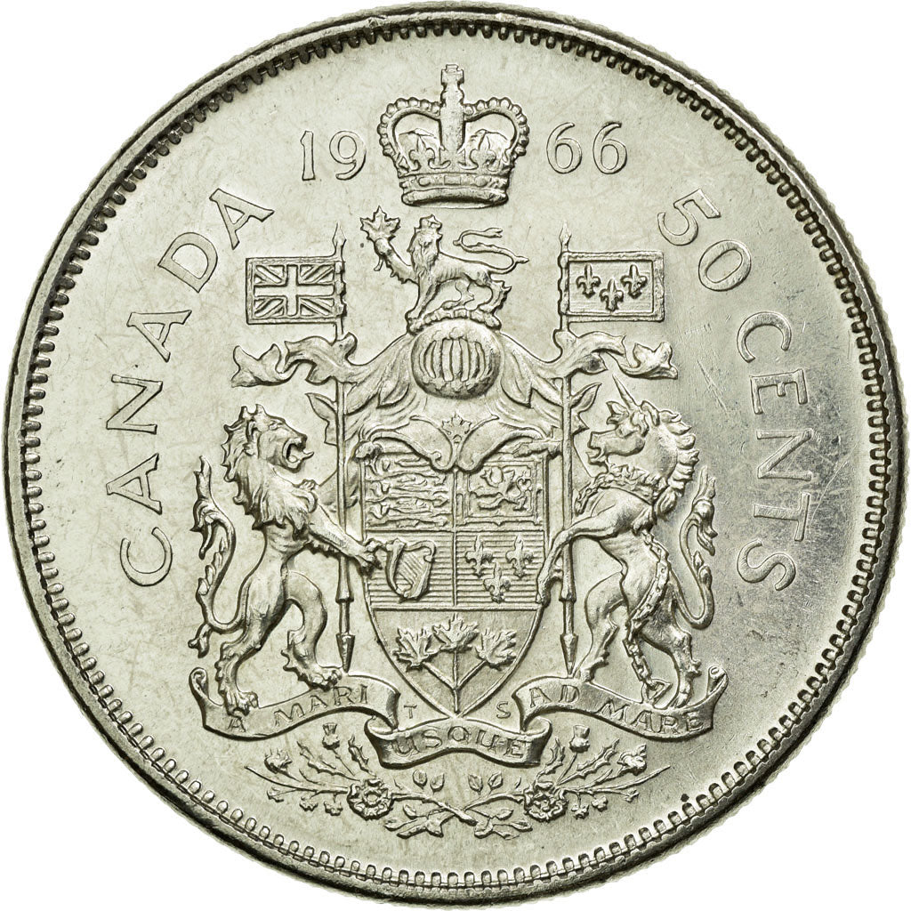 Coin, Canada, Elizabeth II, 50 Cents, 1966, Royal Canadian Mint, Ottawa