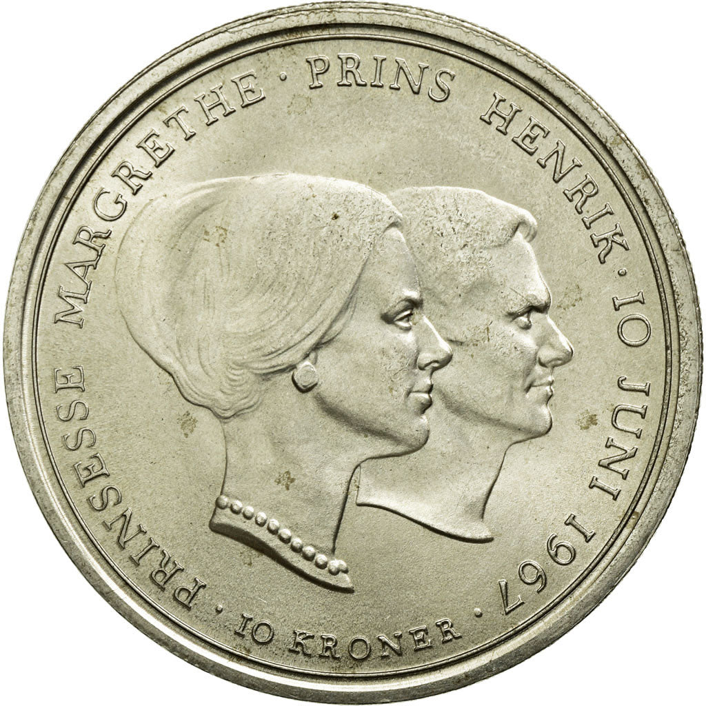 Coin, Denmark, Frederik IX, 10 Kroner, 1967, Copenhagen, MS(63), Silver, KM:856
