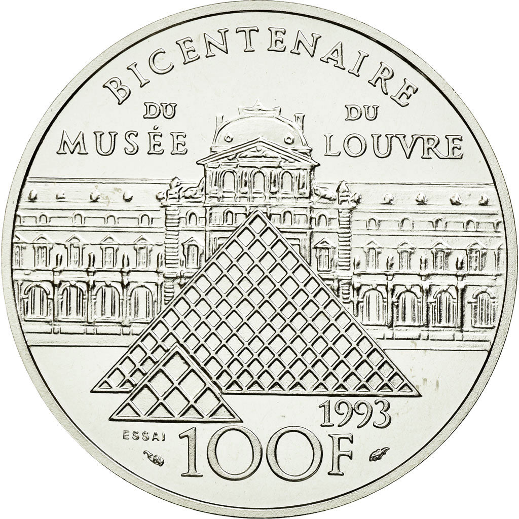 Coin, France, Mona Lisa, 100 Francs, 1993, ESSAI, MS(65-70), Silver, KM:1017