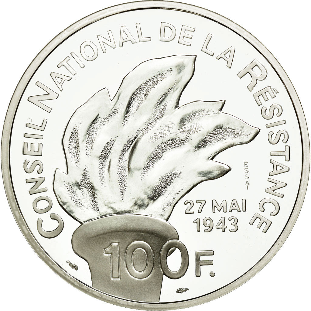 Coin, France, Jean Moulin, 100 Francs, 1993, ESSAI, MS(65-70), Silver, KM:1023