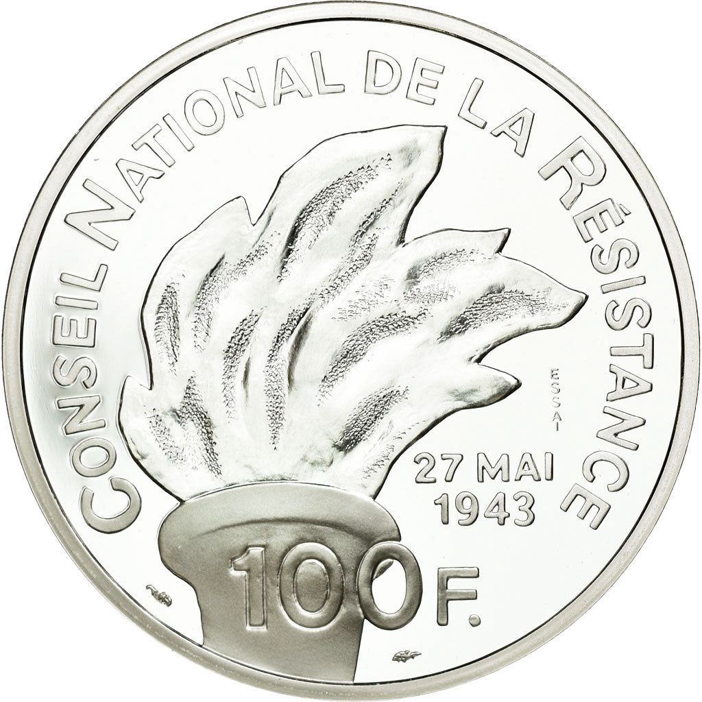 Coin, France, Jean Moulin, 100 Francs, 1993, ESSAI, MS(65-70), Silver, KM:1023