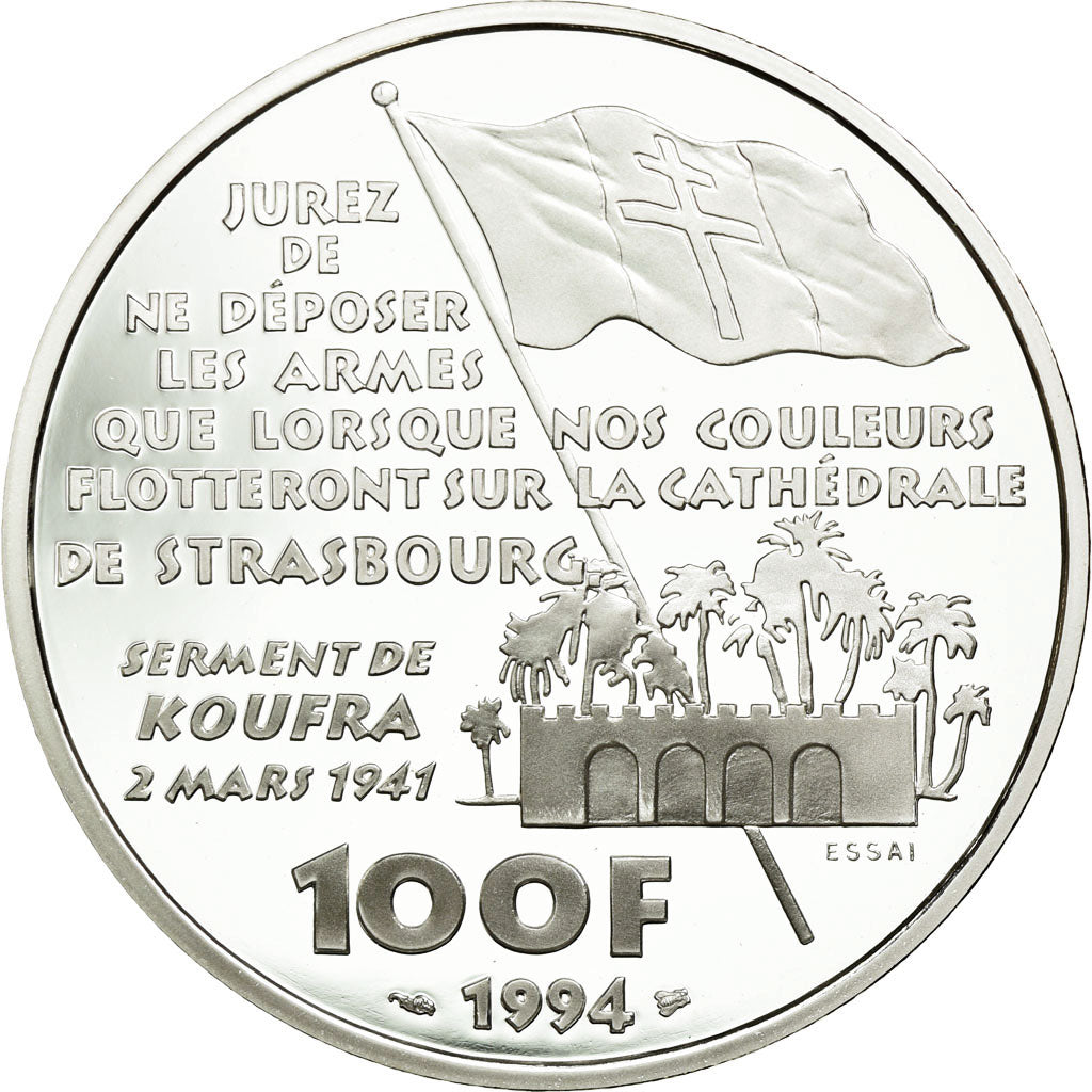 Coin, France, Général Leclerc, 100 Francs, 1994, ESSAI, MS(65-70), Silver