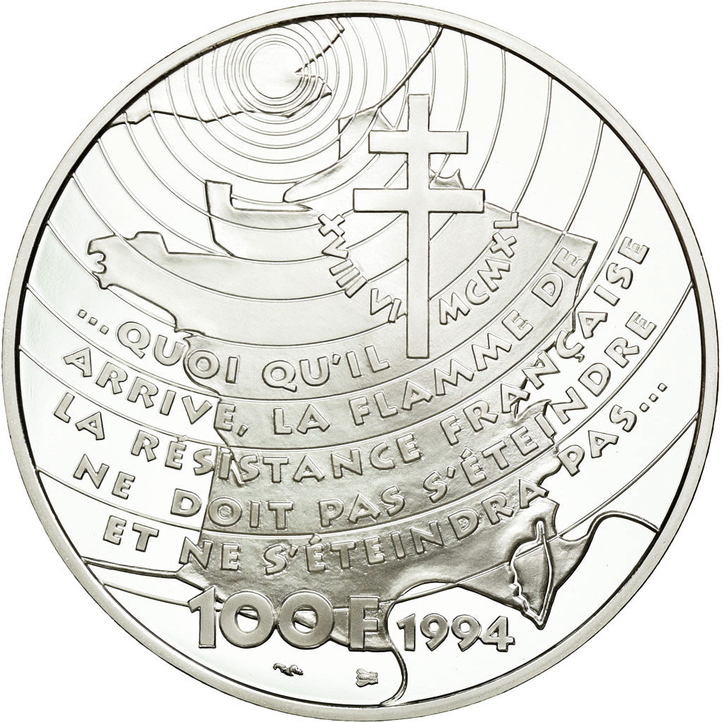 Coin, France, Général De Gaulle, 100 Francs, 1994, ESSAI, MS(65-70), Silver