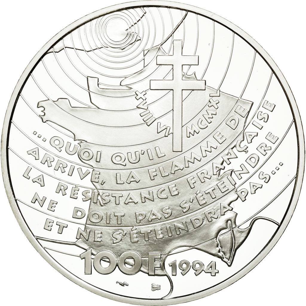 Coin, France, Général De Gaulle, 100 Francs, 1994, ESSAI, MS(65-70), Silver