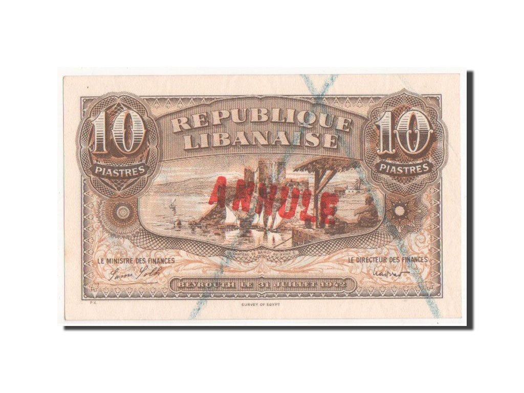 Lebanon, 10 Piastres, 1942, KM #35, AU(50-53)