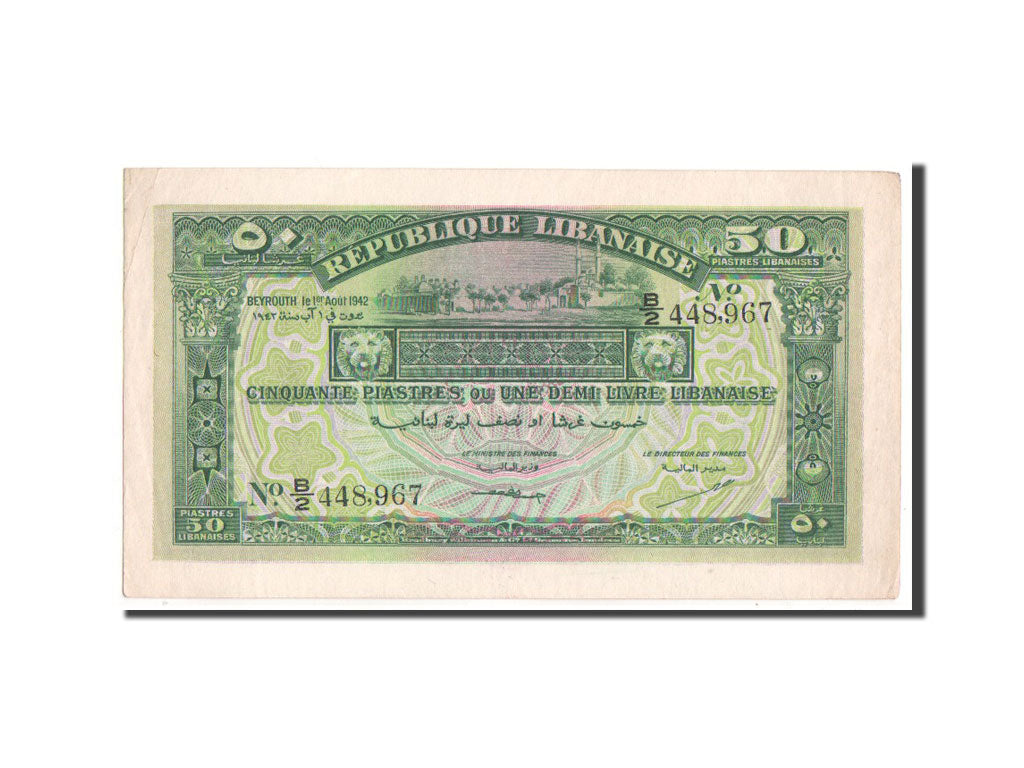 Lebanon, 50 Piastres, 1942, KM #37, AU(55-58), B/2 448
