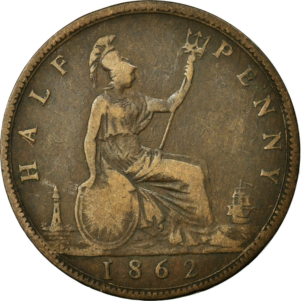 Coin, Great Britain, Victoria, 1/2 Penny, 1862, F(12-15), Bronze, KM:748.2