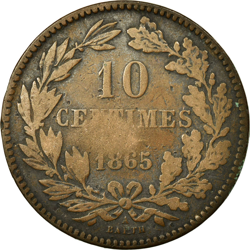 Coin, Luxembourg, William III, 10 Centimes, 1865, Paris, F(12-15), Bronze