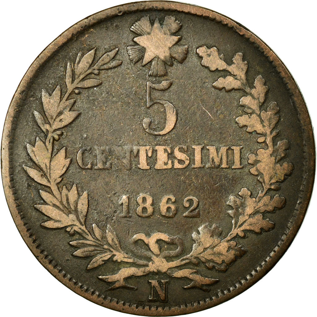 Moneta, Włochy, Vittorio Emanuele II, 5 Centesimi, 1862, Naples, F(12-15)