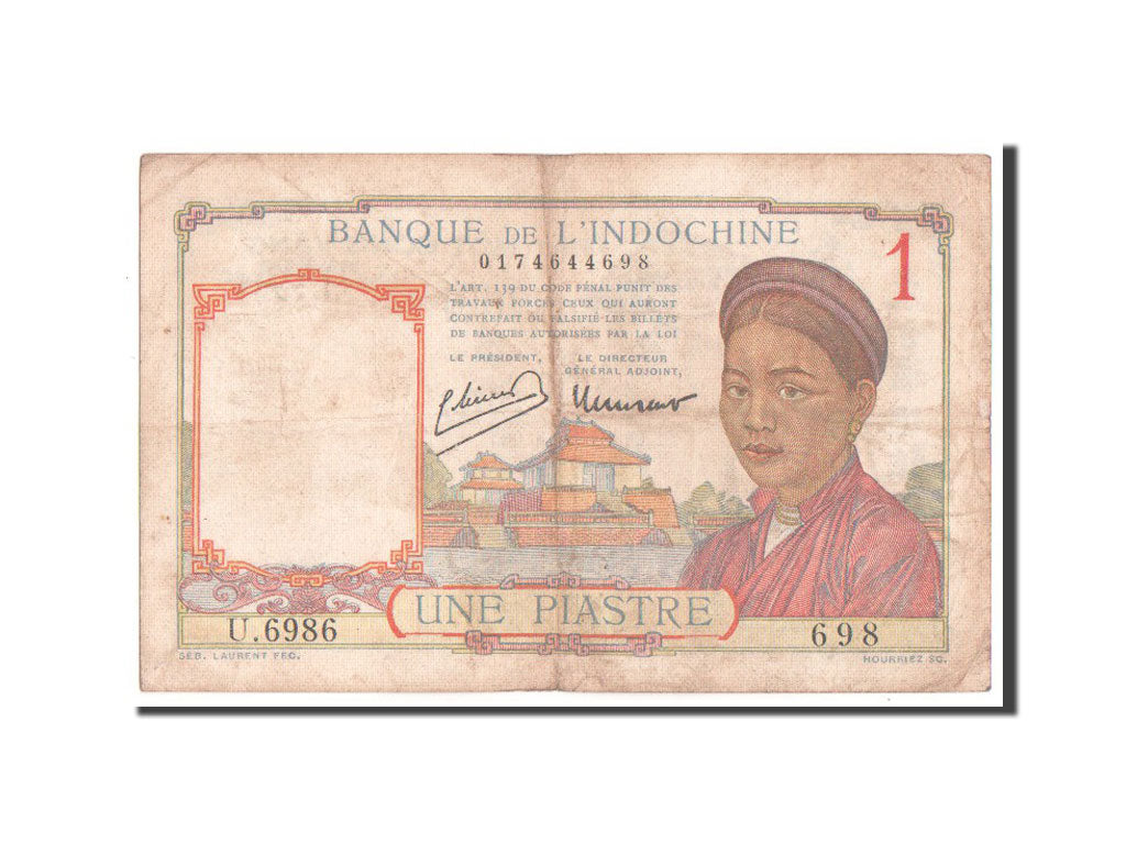 French Indo-China, 1 Piastre, 1949, KM #54d, VF(20-25), U.6986
