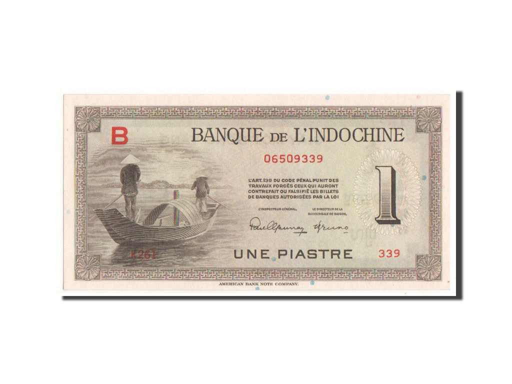 French Indo-China, 1 Piastre, 1945, KM #76a, UNC(65-70), B
