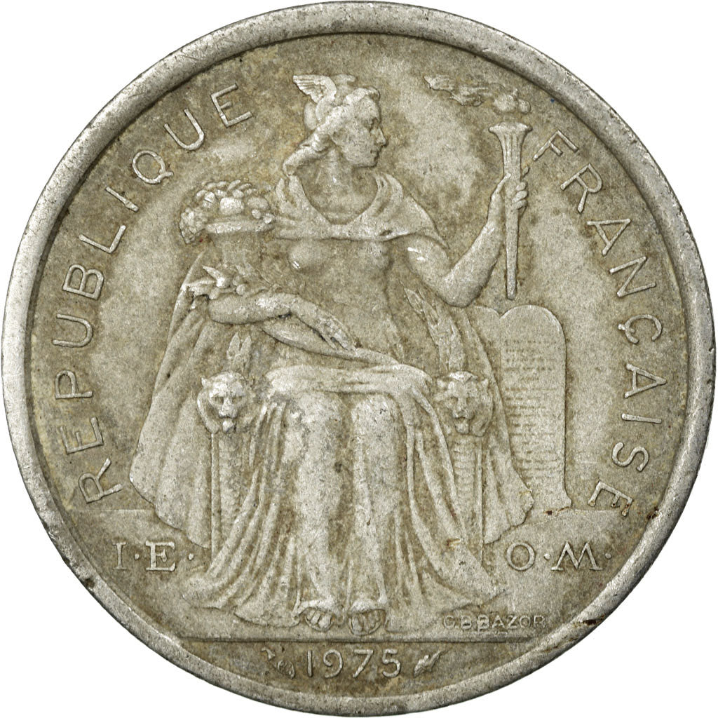 Coin, French Polynesia, 2 Francs, 1975, Paris, VF(20-25), Aluminum, KM:10