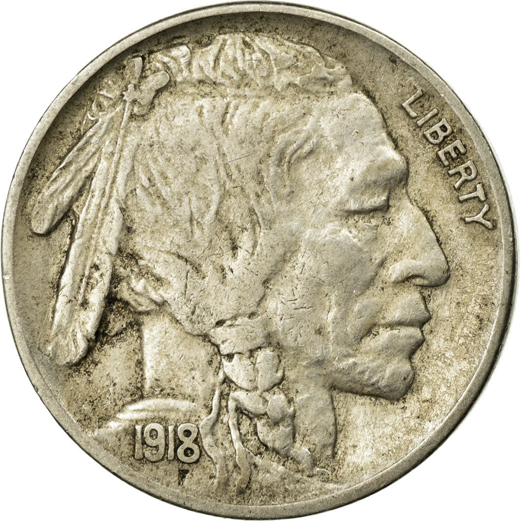 Coin, United States, Buffalo Nickel, 5 Cents, 1918, U.S. Mint, Philadelphia